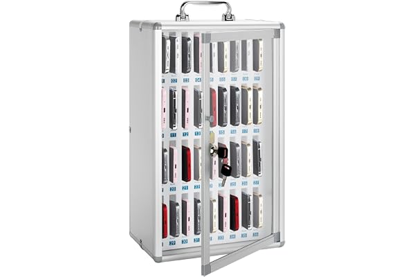 Glosen Casier de Rangement pour téléphones Portables à 36 emplacements avec clé, Armoire Portable pour téléphones Portables avec 【2 emplacements de Tailles différentes】 (Argent)