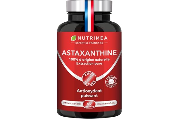 Astaxanthine - Extrait de Haematococcus Pluvialis 40 mg - 100% Naturel - Vegan - Antioxydant - Formule Premium - 60 Capsules - Nutrimea - Fabriqué en France