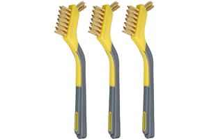 Amazon Basics Brass Mini Brushes, Soft Grip, Pack of 3, 12.7mm, Yellow/Grey, For Cleaning and Removing Rust