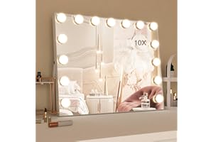 CASSILANDO Vanity Mirror with Lights, Hollywood Makeup Mirror with 15 LED Bulbs, 3 Color Modes, Vanity Lighted Mirror for Bedroom, Detachable 10X Spot Mirror, Tabletop or Wall-Mounted, 23x18 Inch