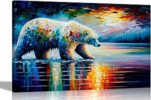 Artley Prints - Polar Bear on the Hunt Canvas Wall Prints for Living Room, Bedroom, Kids Room Animal Pictures Oil Painting Re-print Large 76 x 50cm (30 x 20 inches)