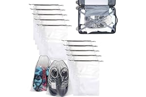 LUVADEYO 10 Pièces Sac À Chaussures De Voyage, Grand Sac De Rangement Portable Pour Chaussures À Cordon, Sac Givré Transparent, Sac De Rangement Peu Encombrant