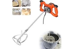 AUTOBABA Malaxeur Électrique, 2600W Mélangeur à Béton Réglable à 6 Vitesses, Malaxeur de Mortier à Main, Malaxeur Mortier Colle, M14 Barre Spirale Chromée, pour Platre Mortier Peinture Ciment Nourriture Colle