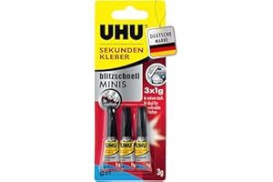 ‎UHU UHU Sekundenkleber extra stark | 3x1g Kleber Tuben für präzises Kleben | Sekundenkleber Gel für Kunststoff, Metall, Holz, Keramik, Porzellankleber | Superkleber & Kunststoffkleber