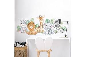 Tanlaby Selva Animales Vinilo Pared, Hipopótamo León Jirafa Elefante Cebra Pegatinas Pared Caricatura Autoadhesivo Removible Vinilos Decorativos para Habitación Bebé Niños Guardería Decoracion