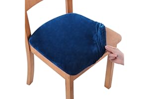 smiry Stretch Chair Seat Covers for Dining Room, Velvet Dining Chair Seat Protectors Chair Slipcovers, Set of 4, Navy Blue