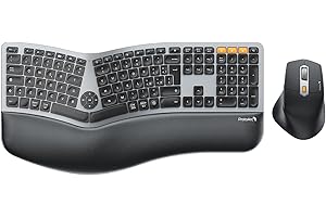 ProtoArc EKM01 Plus Tastiera e Mouse Ergonomica Wireless, Ergo Tastiera Mouse Bluetooth, Split Keyboard Design Diviso Layout Italiano, Poggiapolsi, Ricaricabile, Multi-Dispositivo, per Windows/Mac OS