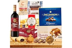 AMAMITRADE Christmas Hamper - Premium Festive Treats Hamper For Couples, Friends, Family - With Mulled Wine Bottle, Mince pie, Assorted Chocolate, Ginger Biscuits and Nuts - For Men Women Sharing