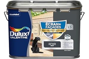 Dulux Valentine Peinture Ecran+ Multi-Supports Extérieure Façades - Crépis, Briques, Ciment, Enduit, Alu, Zinc, PVC - Couleur Longue Tenue - Mat Gris Anthracite 2,5L