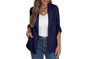PrinStory Blazer ouvert sur le devant pour femme - Veste blazer à manches réglables avec des poches à boutons