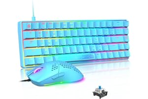 LexonElec 65% Kit Mouse e Tastiera pc Meccanica Gaming Keyboard 12000 DPI Honeycomb Traspirante RGB LED USB Type c con filo Retroilluminata Blue Switch Staccabile QWERTY per Gamer PS4 PS5 Windows Mac