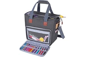 Luxja Bolsa de Labores de Punto con Correa de Hombro, Bolsa Para Crochet, Almacenamiento Ovillos Bolso para madejas de hilo, ganchos de ganchillo, agujas de tejer y otros accesorios pequeños, Gris