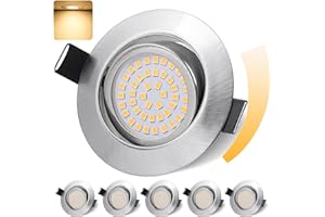 ‎GEYOULUX GeyouLux LED Einbaustrahler 230V Dimmbar 68mm 6W IP44 LED Spots 45° Schwenkbar 3000K Warmweiß Deckenspots für Badezimmer Küche Wohnzimmer Einbauspots Flach Einbauleuchten Nickel 6er set