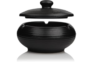 NUTS OT NUTS Zigaretten Aschenbecher Schwarz Keramik für Draussen mit Deckel Retro Windaschenbecher Geruchsdicht Outdoor Ashtray für Draußen Sturmaschenbecher für Home Office Schlafzimmer Balkon Couchtisch