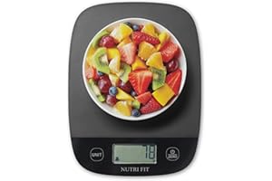 NUTRI FIT Báscula digital de cocina ultrafina, báscula electrónica multifunción, plataforma de plástico de pantalla grande, 5 kg/11 lb-1 g lb.oz oz g ml (negro)