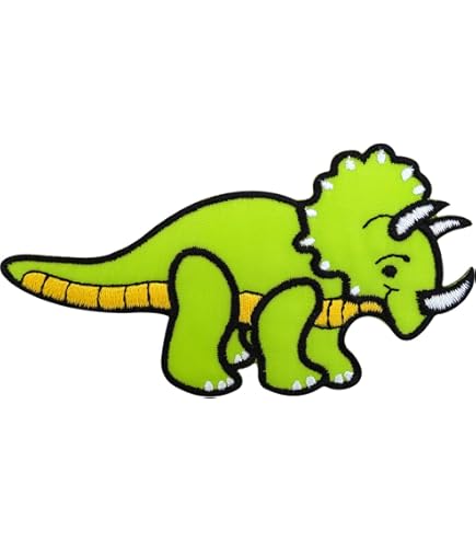 Set Of 3 Triceratops Iron-On Embroidered Patches, Cartoon Dinosaur Appliqués For Clothing And Backpack Decoration - Foto 8