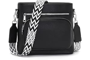 Snmoec Handtasche Damen mittelgroß umhängetasche Damen Handy Crossbody Bag Leder PU damentaschen mit breitem Gurt Handtasche schwarz