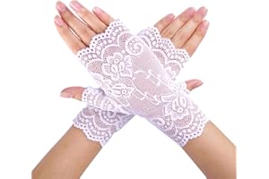 Lufdegim Women's Lace Gloves Fingerless Gloves Short Party Lace Satin Gloves Tea Party Bridal Wedding Opera Dance Cosplay Costume Accessories Elegant
