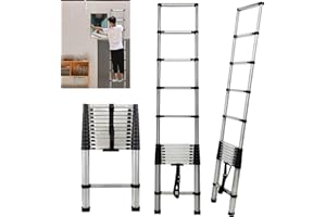 VICKYHOME Extendable Ladders 3.8M Work Platform Attic Ladders, Heavy Duty Stainless Steel Telescopic Ladder with Height Adjustable & Anti-slip Rubber Feet, 13 Step, Max Load 150KG/330LBS