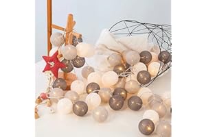 ELINKUME® Łańcuch świetlny LED z 20 bawełnianymi kulkami, barwa światła: ciepła biel, zasilanie bateryjne, 3,3 m, lampion imprezowy, dekoracja do wnętrz, na balkon, imprezę, wesele, święta, zimne odcienie