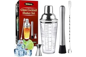 Wikimo Cocktail Shaker, 400ml Professional Glas Cocktail Set, Cocktailshaker Zubehör Messbecher Coctail Mix Set für Mojito, für Zuhause oder die Bar