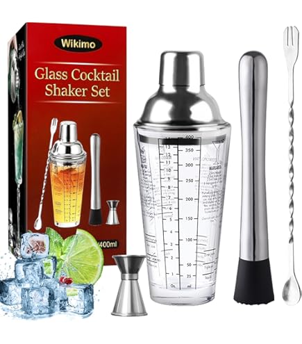 WMF Baric Cocktailset, 4-delig, barkeeperset met roestvrij stalen cocktailshaker, cl maatbeker, ijstang, houten stamper, in elkaar op te bergen, geschenkdoos
