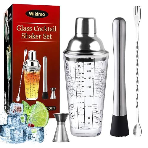 Wikimo Cocktail Shaker, 400 ml, Glas-Set
