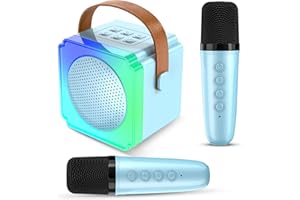 Auney Micro Karaoke Enfants Bluetooth sans Fil avec 2 Micro, avec Magique Voix Change et LED Lumière Qualité Sonore HiFi Mini Microphone,Cadeau Anniversaire pour Enfants De 3 à 18 Ans (Bleu)