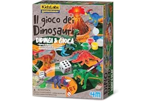 4M KidzLabs Il Gioco dei Dinosauri Kit Dipingi & Gioca con 6 Dinosauri e Vulcano | Gioco Creativo ed Educativo STEM per Bambini 5+