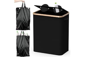 SKELO Pfandflaschen Sammelbehälter, Pfandflaschen Behälter, 160L Pfandflaschen Aufbewahrung, Flaschensammler Integrierter Tragetasche Fasst 45-75 Leere Flaschen, Wäschekorb Holz Laundry Basket