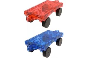 Mag-Genius Magnet Tiles Car Set 2 Pieces Magnet Car Truck Train Magnet Building tile Magnet Toy Add On Red & Blue