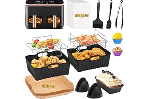 ‎FHZYTG FHzytg Airfryer Zubehör für COSORI Dual Zone XXL 8,5 L, Heißluftfritteuse Zubehör 2 Kammern für COSORI CAF-R901-AE, Wiederverwendbares Silikon Einsätze für Cookwise 9L