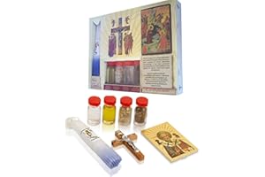 HOLY LAND MARKET Holylandmarket - Dead Sea Anointing Oils Large Religious Samples Set - Olive Wood Crucifix, 33 Candles And An Icon (8.5 Inches Long)