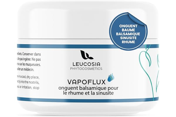 Vapoflux Baume Pectoral Naturel Adulte et Enfant 50 ml Pommade Balsamique Rhume et Sinusite aux Huiles Essentielles d’Eucalyptus, Menthe Poivrée, Tea Tree et Cire d’Abeille