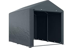 Outsunny Cobertizo Jardín Exterior 1,6x2,2x1,7 m Carpa Portátil con 2 Habitaciones Puerta con Cremallera Anti-UV Impermeable Garaje Exterior para Herramientas Bicicletas y Motos Gris Oscuro