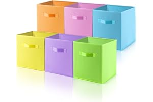 Collazoey 6 Piezas Cubos de Almacenamiento, Cajas Almacenaje con Asas, Plegables Vistoso Telas No Tejidas, 27 X 27 X 28 cm, Cajas Organizadoras para Guardar Hogar Ropa, Juguetes y Libros