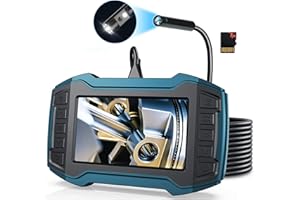 AMAILTOM 1080P Camera Endoscopique Double Lentille, Camera d'inspection Canalisation Full HD Endoscope Industriel IP67 étanche avec écran IPS de 4,5 Pouces, 6 Lumières LED,5m Câble Semi-Rigide et Carte TF 32G