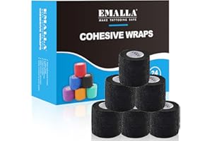 EMALLA Grip Tape Tattoo 24 Pièces Ruban Adhésif Bande Strapping Elastoplast Sport Tape pour Machine Tatouage Strapping Cheville Doigt(Noir)