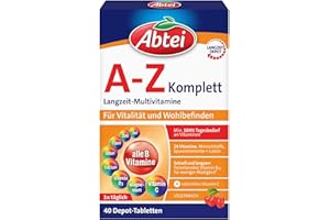 ‎ABTEI Abtei A-Z Komplett Langzeit-Multivitamine - mit natürlichem Vitamin C - Nahrungsergänzungsmittel für Vitalität und Wohlbefinden - laborgeprüft, hochdosiert und vegetarisch - 1 x 40 Tabletten