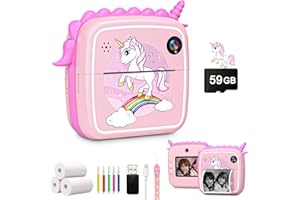 59GB Camara Fotos Infantil Instantanea, 50MP Cámara Digital para Niños con 16X Zoom Digital, DuoDuoSnap 2,4" 1080P Videocámara Niños Regalos Juguete para 3 4 5 6 8 7 9 10 11 12 Años Niñas Niños-Rosa