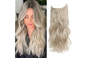 NEXYSHE Secret Hair Extensions, Invisible Wire Hair Extensions Wavy Hair Extension Synthetic Hair Pieces for Women, 20 Inch Ash Blonde Hair Extensions (Ash Blonde)