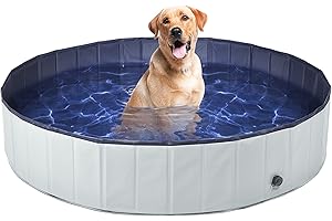 Petace Piscine Chien 160x30 cm (XL) Pliable en PVC Résistant à l'usure, Piscine pour Chien de Grande Taille et Enfant Solide et Antidérapant avec 8 Pièces de Réparation