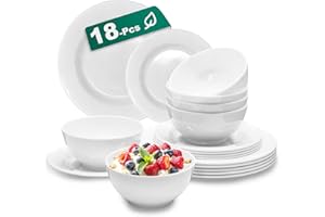 MANGMONG 6 Sets Plates and Bowls Set(18 Piece) - Unbreakable Lightweight Dinnerware Set with 26 oz Cereal Bowls 8 inch Dessert Plates 10.5inch Dinner Plates Dishwasher Safe Reusable Gift for Wedding Home