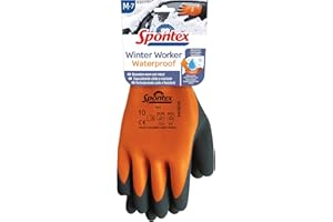 ‎SPONTEX Spontex Winter Worker Waterproof Handschuhe, Wasserfeste Arbeitshandschuhe mit zweilagigem Innenfutter, hoher Kälteschutz, Latexbeschichtung, Größe M, 1 Paar, 12322087, Orange/Schwarz, M (1 Paar)