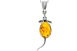 SILVERAMBER JEWELLERY UK Ciondolo in vero ambra baltica e argento sterling con topo, senza catena, 568, Pietra Argento sterling Resina, Ambra