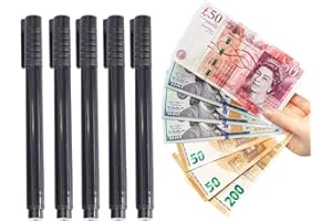 DEVITA [Pack de 5] Rotulador Detector Billetes Falsos, Euros, Dólares, Libras. Detección inmediata, Fácil de Usar