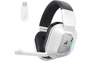 Awinnasey PH4 Wireless Gaming Headset mit Mikrofon, 2,4 GHz Gaming Kopfhörer für PS5, PS4, PC, Switch, Mac, Faltbarer Geräuschunterdrückung Bluetooth Kopfhörer mit LED Licht, Weiß Schwarz