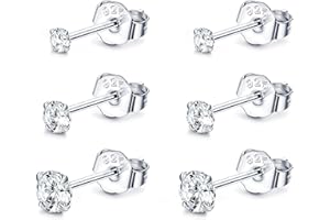 Sllaiss Zestaw 3 par kolczyków ze srebra wysokiej próby 925, z okrągłą cyrkonią, 2, 3, 4 mm