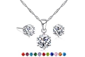 Crystalina Conjunto de Joyas de Plata Mujer, Pendientes Mujer Plata y Collar Plata Mujer con Piedra de Nacimiento, Regalos Originales para Mujer, Regalo Cumpleaños Mujer, Collar y Pendientes Plata