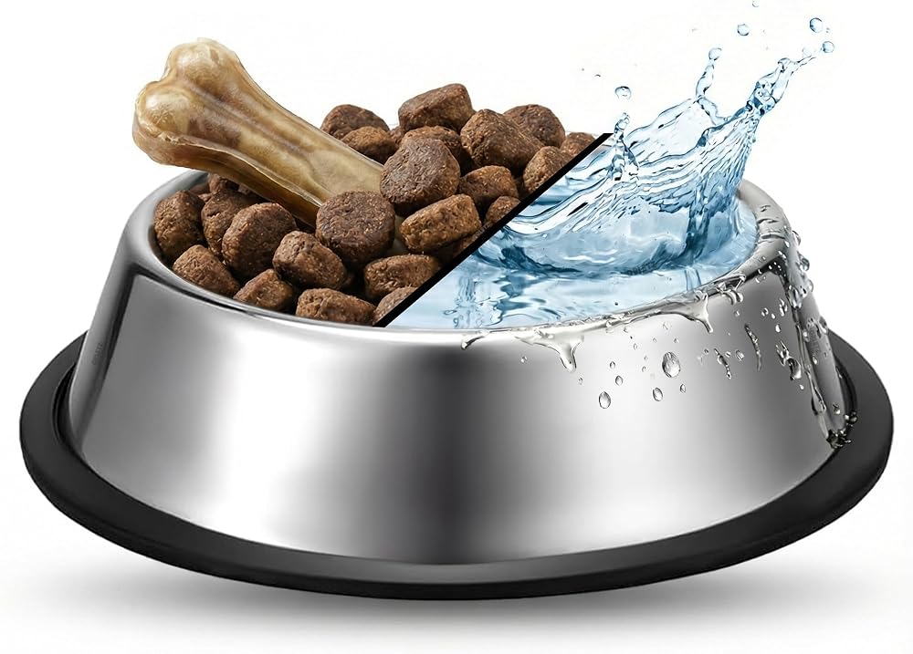 Orletz Köpekler için Paslanmaz Çelik Mama ve Su Kabı (30 cm) - Kaydırmaz Kauçuk Tabanlı - Koku Tutmaz - Yaş ve Kuru Mama İçin Uygun - Bulaşık Makinesinde Yıkanabilir - 1400 ml Kapasiteli